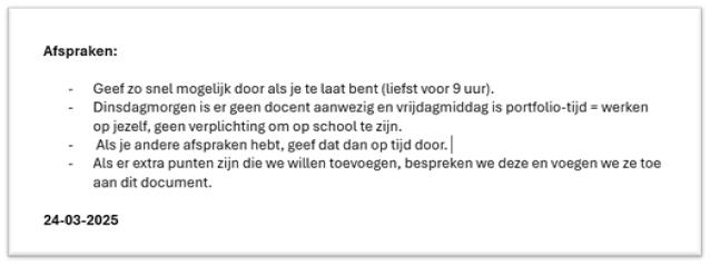 Screenshot of short list of rules made with team members to ensure a good collaboration