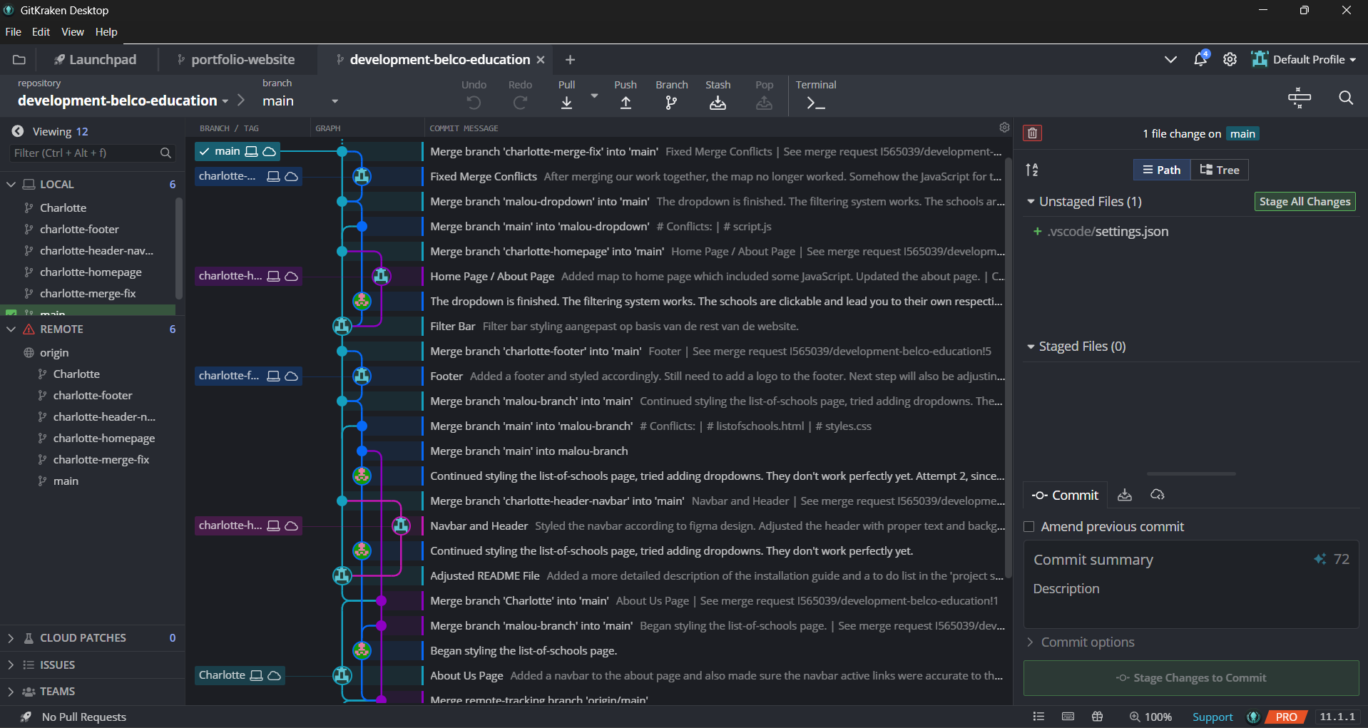 Screenshot of GitKraken branches