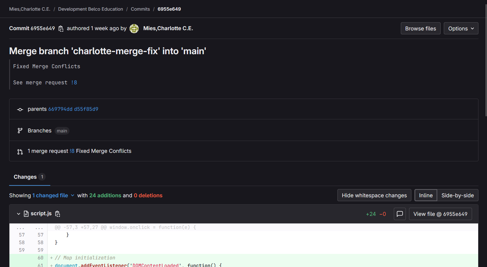 Screenshot of successful merge