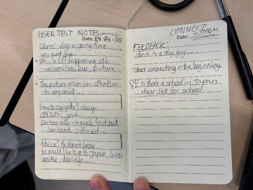 Notes I took during a user test
